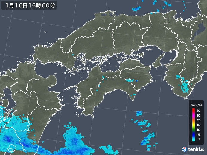 四国地方の雨雲レーダー(2020年01月16日)