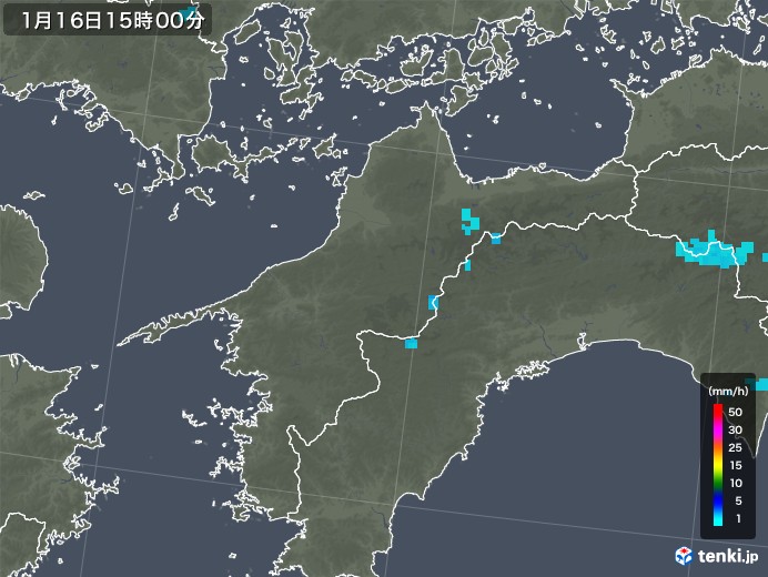 愛媛県の雨雲レーダー(2020年01月16日)