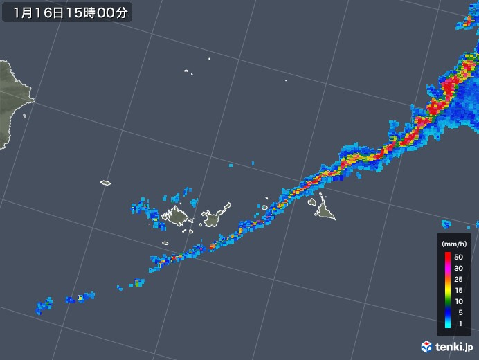 宮古・石垣・与那国(沖縄県)の雨雲レーダー(2020年01月16日)