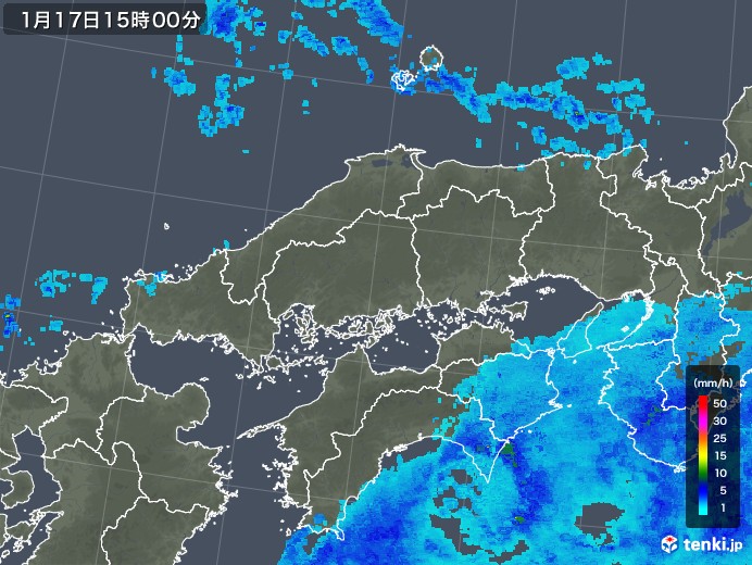 中国地方の雨雲レーダー(2020年01月17日)