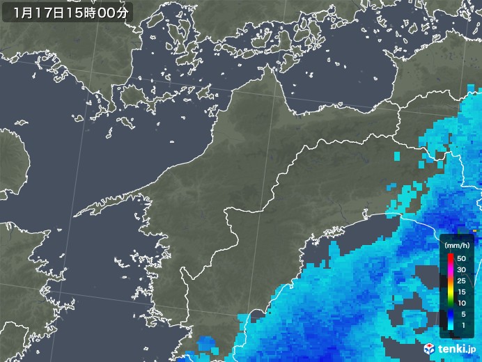 愛媛県の雨雲レーダー(2020年01月17日)