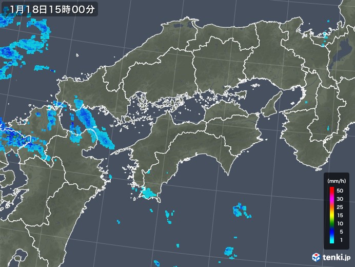 四国地方の雨雲レーダー(2020年01月18日)