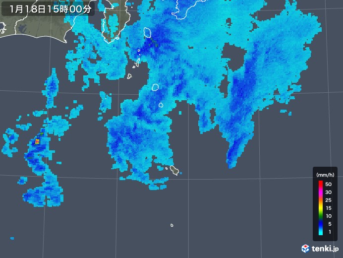 伊豆諸島(東京都)の雨雲レーダー(2020年01月18日)