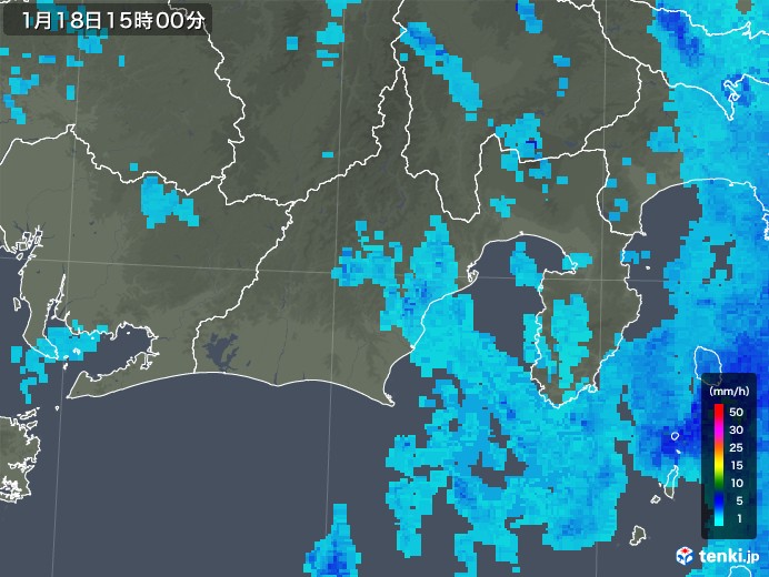 静岡県の雨雲レーダー(2020年01月18日)