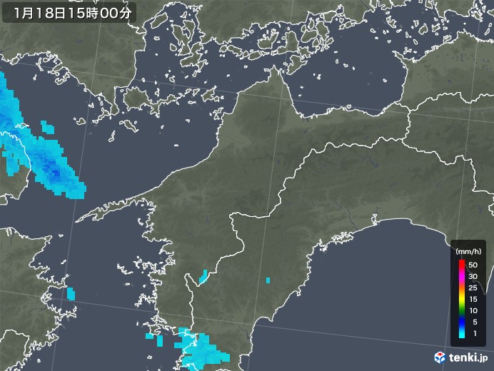 愛媛県の雨雲レーダー(2020年01月18日)