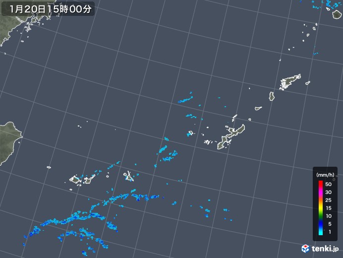 沖縄地方の雨雲レーダー(2020年01月20日)
