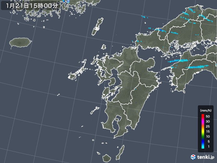 九州地方の雨雲レーダー(2020年01月21日)
