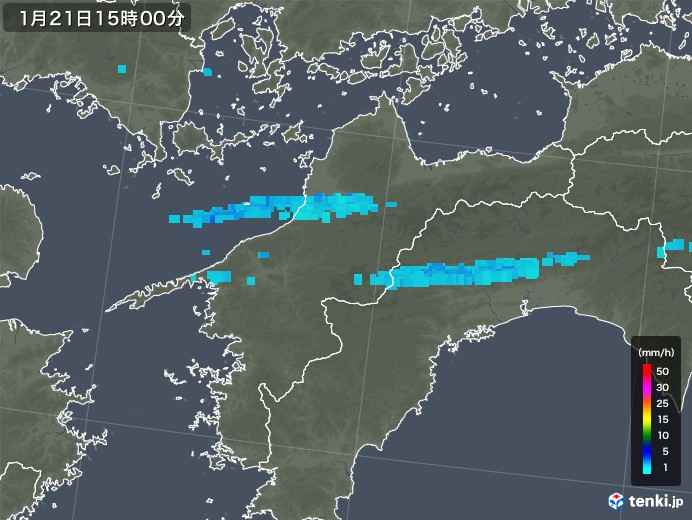 愛媛県の雨雲レーダー(2020年01月21日)