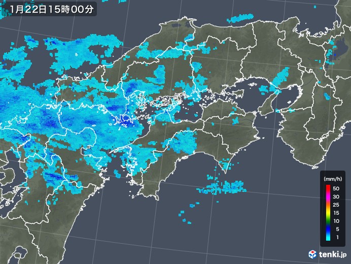 四国地方の雨雲レーダー(2020年01月22日)