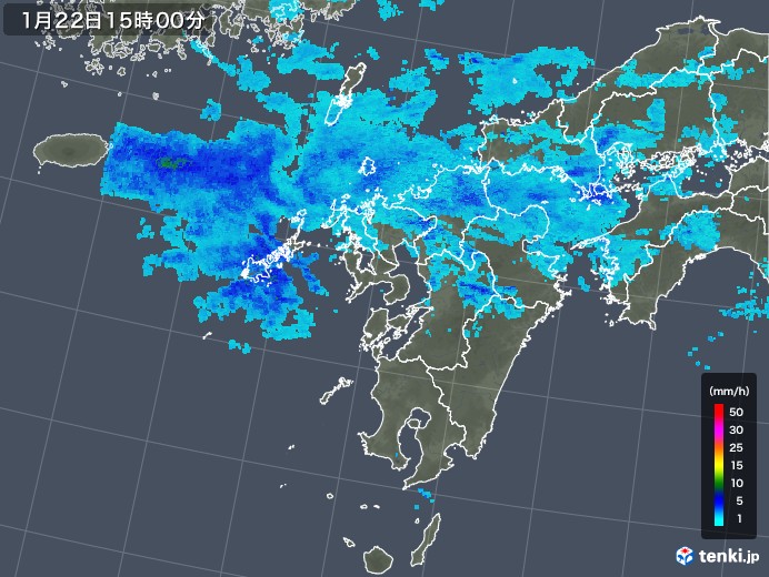九州地方の雨雲レーダー(2020年01月22日)
