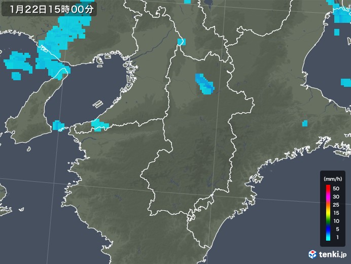 奈良県の雨雲レーダー(2020年01月22日)