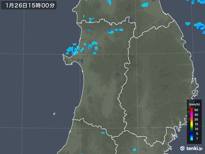 秋田県の雨雲レーダー(2020年01月26日)