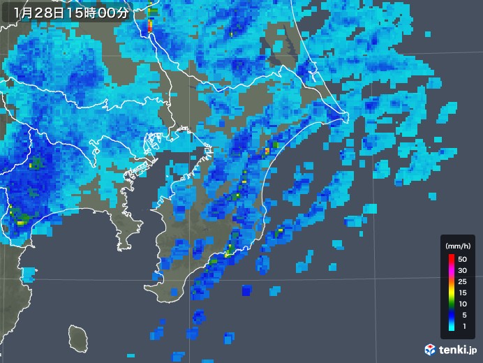 千葉県の雨雲レーダー(2020年01月28日)
