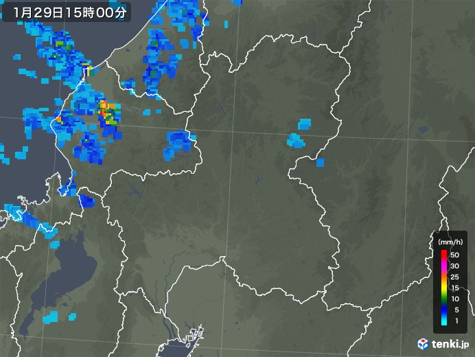 岐阜県の雨雲レーダー(2020年01月29日)