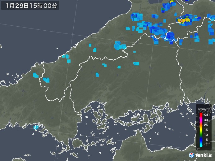 広島県の雨雲レーダー(2020年01月29日)