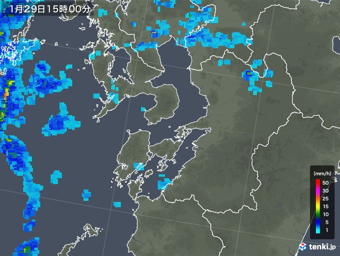 熊本県の雨雲レーダー(2020年01月29日)