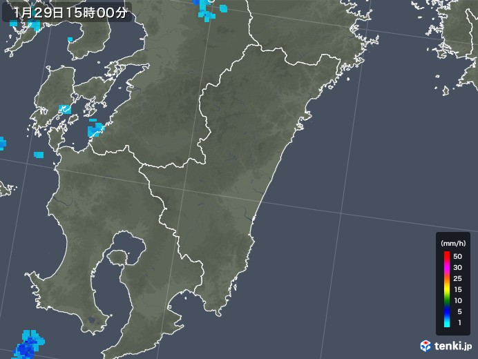 宮崎県の雨雲レーダー(2020年01月29日)