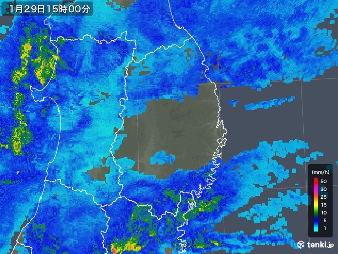 岩手県の雨雲レーダー(2020年01月29日)