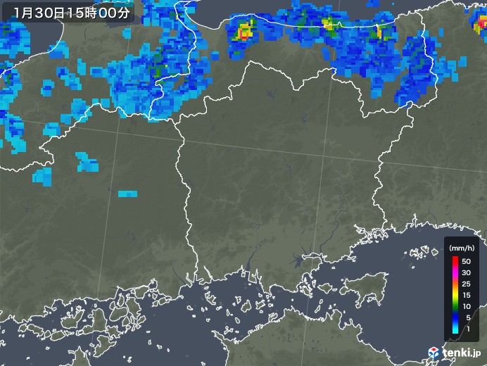 岡山県の雨雲レーダー(2020年01月30日)
