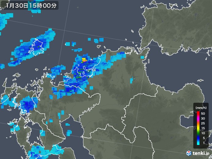 福岡県の雨雲レーダー(2020年01月30日)