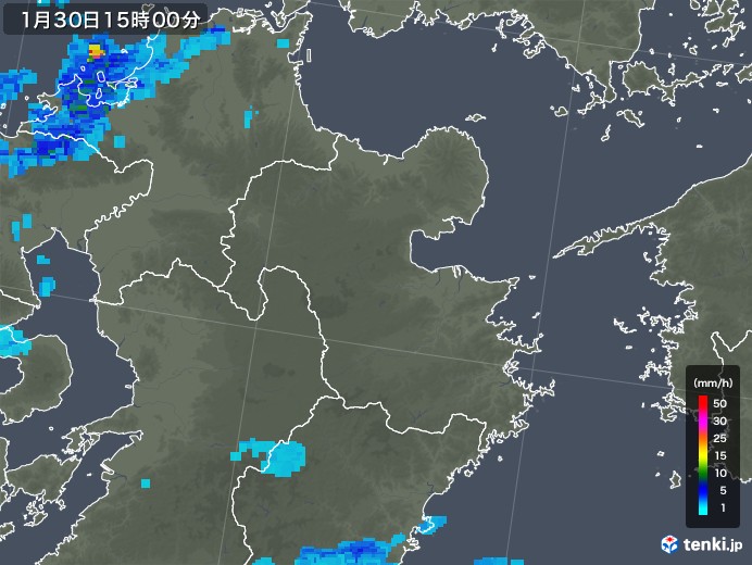 大分県の雨雲レーダー(2020年01月30日)