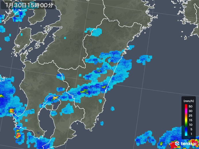 宮崎県の雨雲レーダー(2020年01月30日)