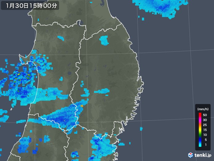 岩手県の雨雲レーダー(2020年01月30日)