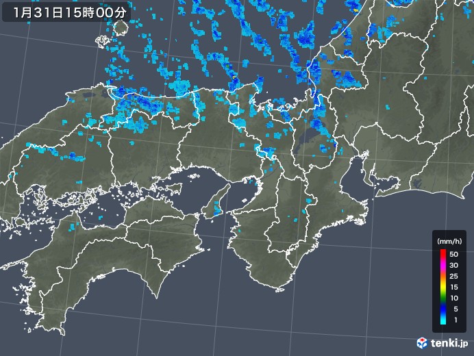 近畿地方の雨雲レーダー(2020年01月31日)