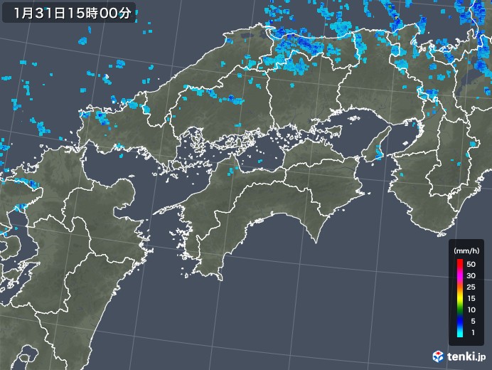 四国地方の雨雲レーダー(2020年01月31日)