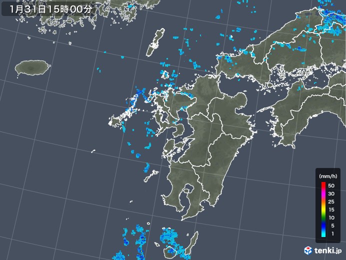 九州地方の雨雲レーダー(2020年01月31日)