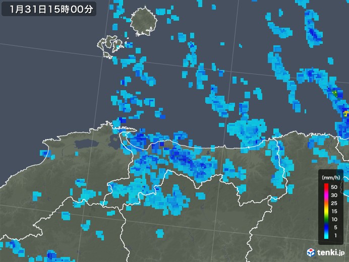 鳥取県の雨雲レーダー(2020年01月31日)