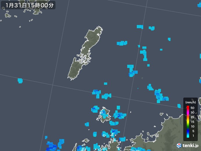 壱岐・対馬(長崎県)の雨雲レーダー(2020年01月31日)