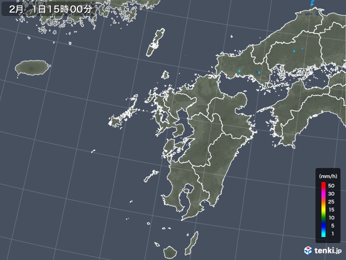 九州地方の雨雲レーダー(2020年02月01日)