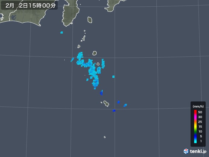 伊豆諸島(東京都)の雨雲レーダー(2020年02月02日)