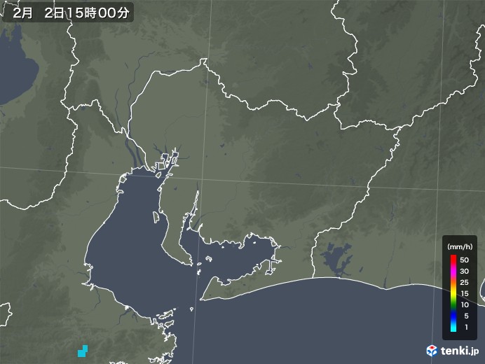 愛知県の雨雲レーダー(2020年02月02日)
