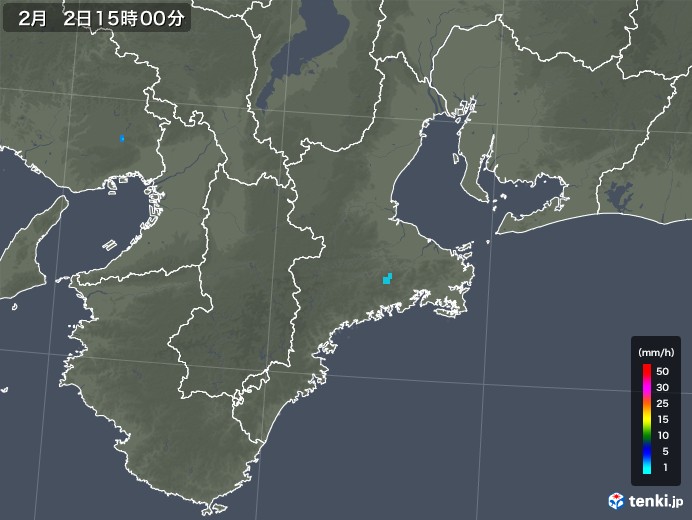 三重県の雨雲レーダー(2020年02月02日)