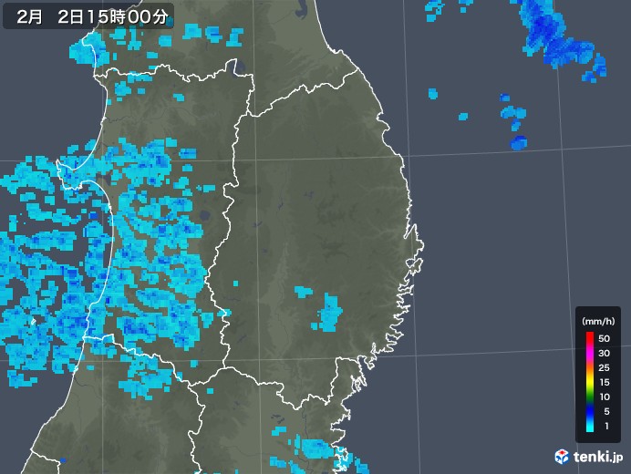 岩手県の雨雲レーダー(2020年02月02日)