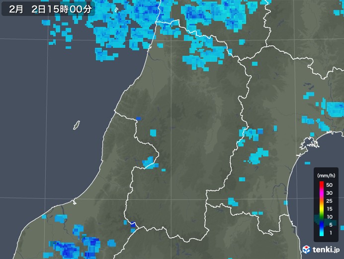 山形県の雨雲レーダー(2020年02月02日)