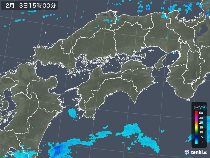 四国地方の雨雲レーダー(2020年02月03日)