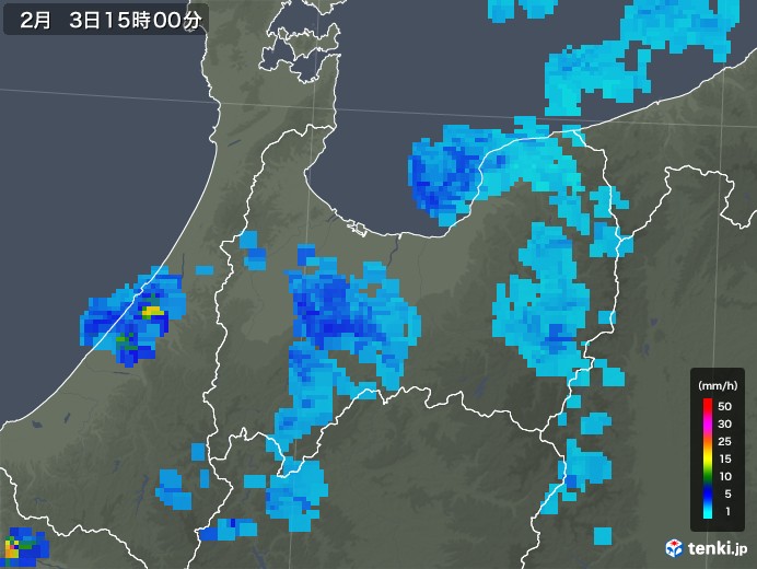 富山県の雨雲レーダー(2020年02月03日)