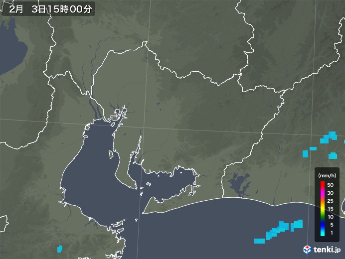 愛知県の雨雲レーダー(2020年02月03日)