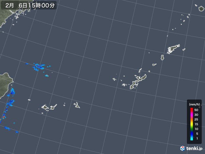 沖縄地方の雨雲レーダー(2020年02月06日)