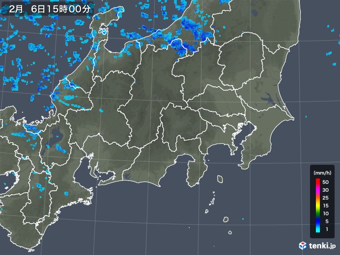 関東・甲信地方の雨雲レーダー(2020年02月06日)