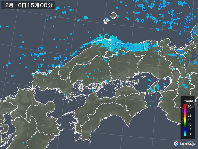 中国地方の雨雲レーダー(2020年02月06日)