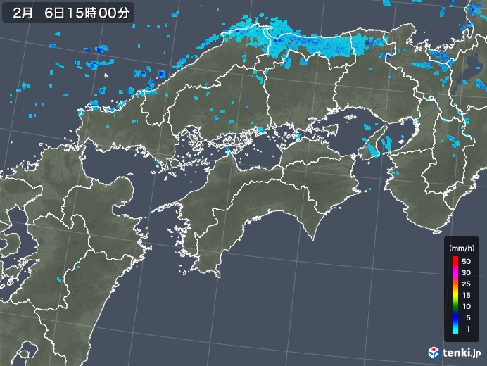 四国地方の雨雲レーダー(2020年02月06日)