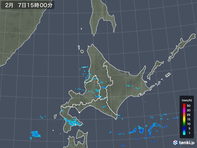 北海道地方の雨雲レーダー(2020年02月07日)