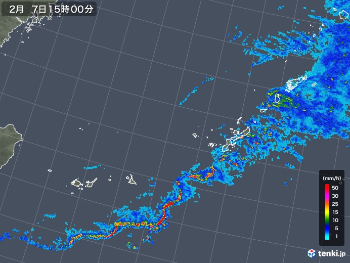 沖縄地方の雨雲レーダー(2020年02月07日)