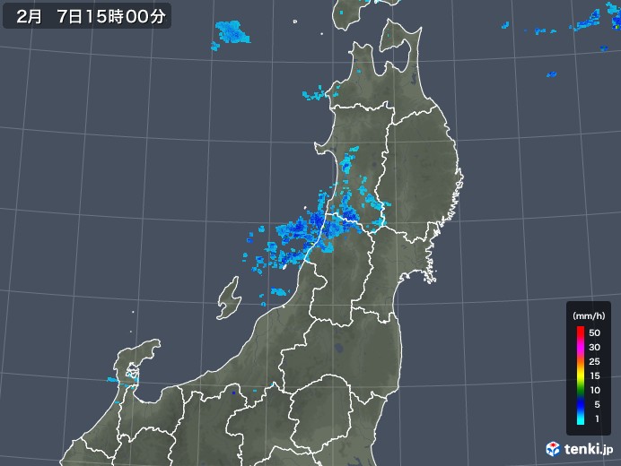 東北地方の雨雲レーダー(2020年02月07日)