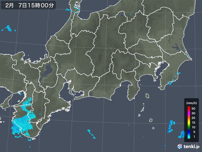 東海地方の雨雲レーダー(2020年02月07日)