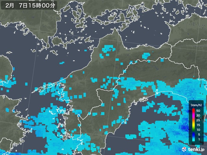 愛媛県の雨雲レーダー(2020年02月07日)